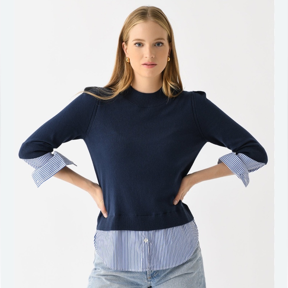 NEW J. SOCIETY striped layered mock in navy XS